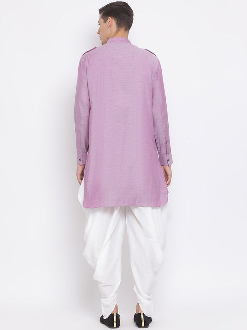 Vastramay Men's Purple Cotton Blend Kurta and Dhoti Set